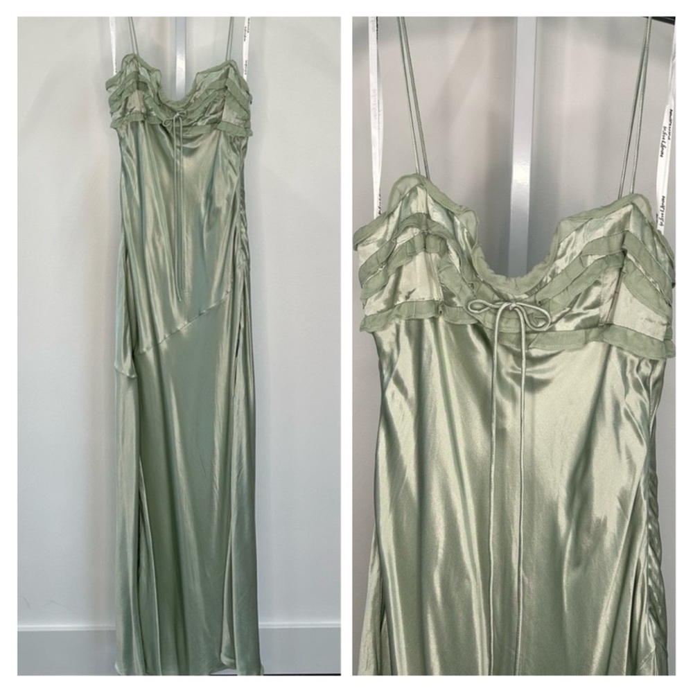 NWT For Love & Lemons Natalie Maxi Dress – Desert Sage Silk Slip Dress SIZE:MED - Picture 4 of 9